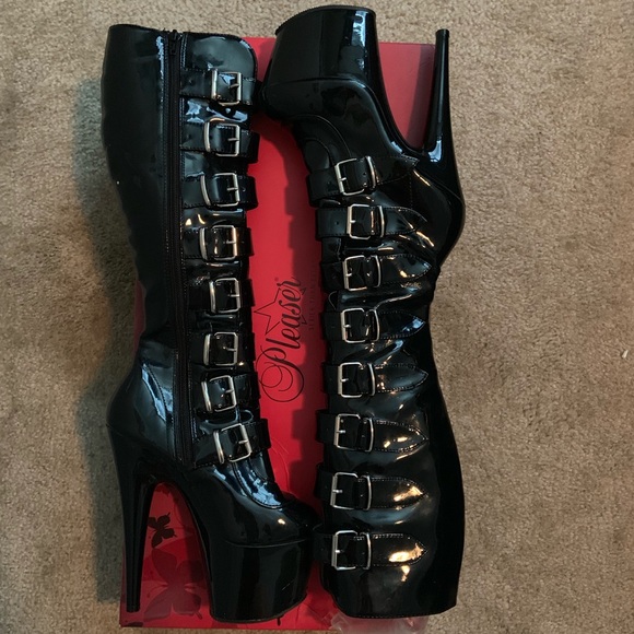 pleaser buckle boots